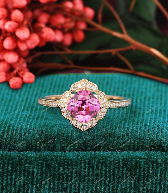 Pink Sapphire Anniversary Ring, 14k Rose Gold Sapphire Engagement
