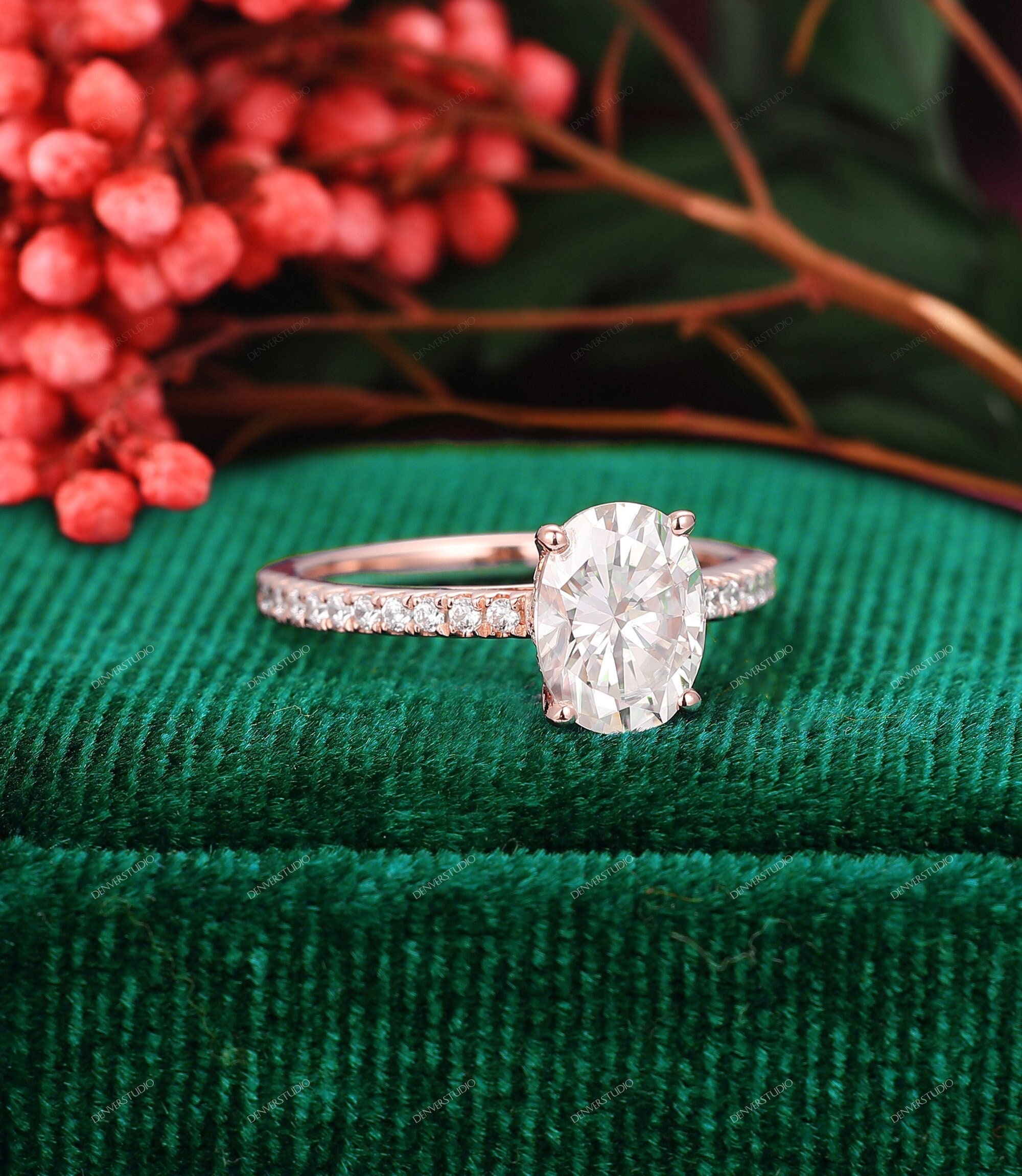 Vintage Hidden Halo Moissanite Anniversary Gift, 1.5CT Oval Cut Moissanite Lab Diamond Bridal Ring, 18k Rose Gold Wedding Anniversary Gift