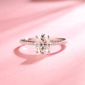 Oval Moissanite Bridal Ring, 1.5ct Diamond Bridal Ring, Rose White Gold Matching Ring, Moissanite Engagement Ring, Anniversary Ring Gift image 2