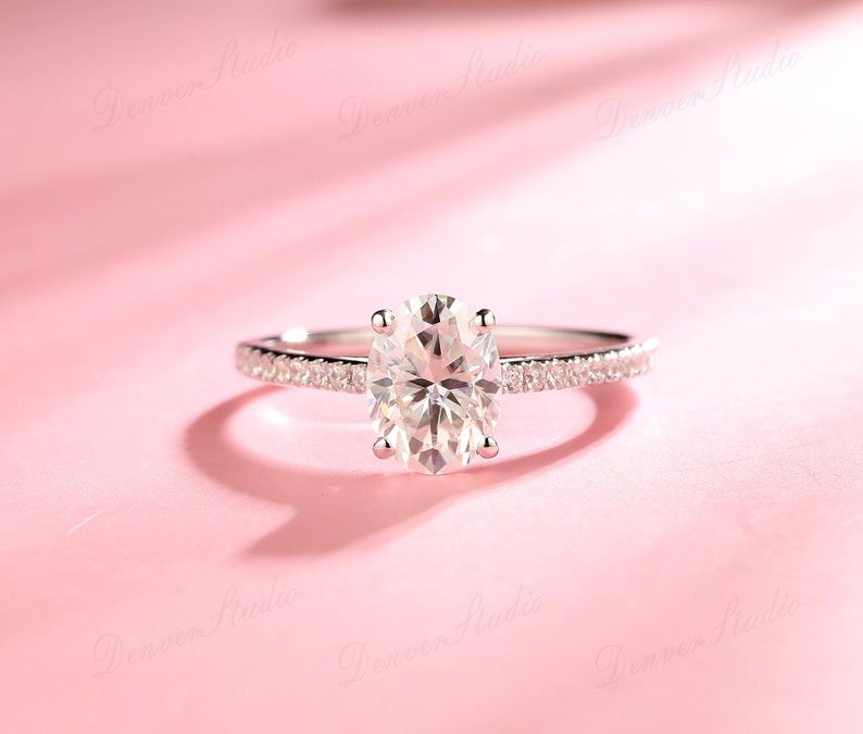 Oval Moissanite Bridal Ring, 1.5ct Diamond Bridal Ring, Rose White Gold Matching Ring, Moissanite Engagement Ring, Anniversary Ring Gift image 2