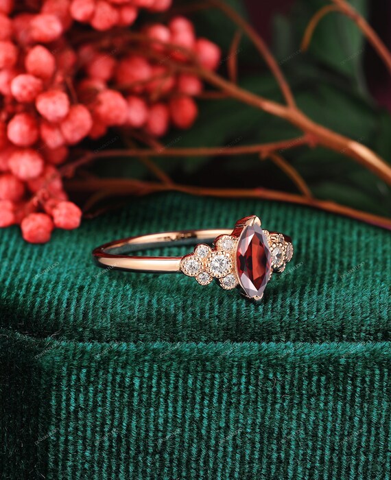 Dainty 10k Yellow Gold Heart January Birthstone Promise Ring - Red CZ Center With White Side Stones, 1.5mm Band - View #9