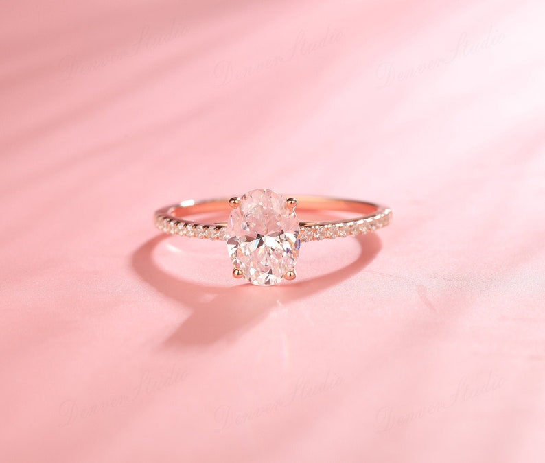 Oval Moissanite Bridal Ring, 1.5ct Diamond Bridal Ring, Rose White Gold Matching Ring, Moissanite Engagement Ring, Anniversary Ring Gift image 1