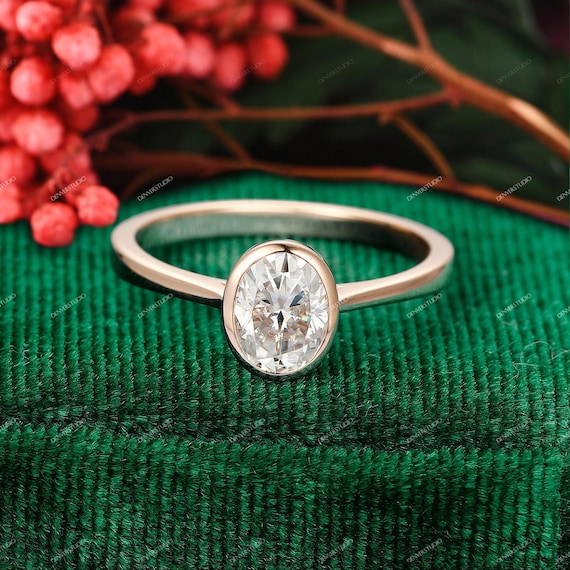 1.5CT Solitaire Moissanite Diamond Engagement Ring, Bezel Set Oval Moissanite Anniversary Ring, Art Deco Moissanite Promise Ring Jewelry