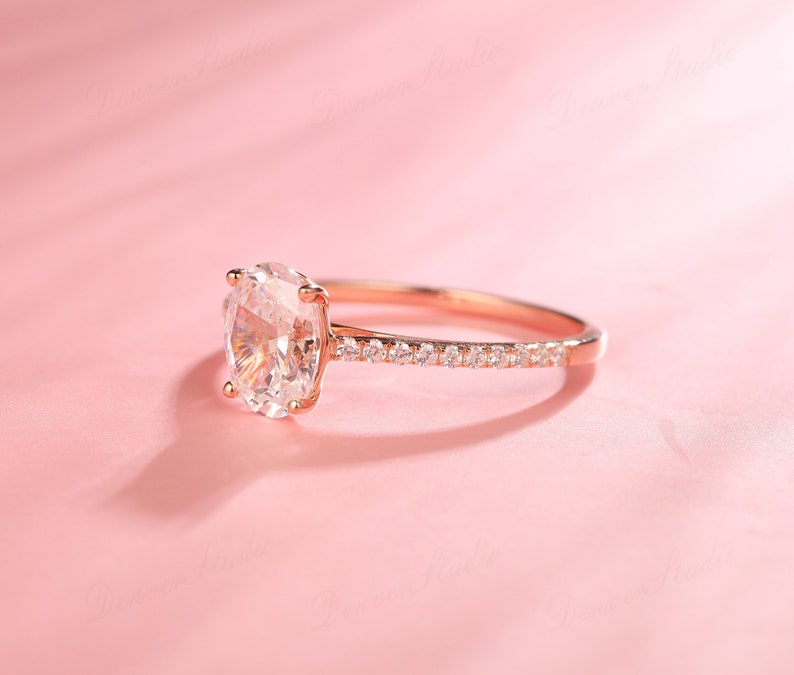 Oval Moissanite Bridal Ring, 1.5ct Diamond Bridal Ring, Rose White Gold Matching Ring, Moissanite Engagement Ring, Anniversary Ring Gift image 4
