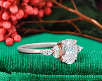 Bague de fiançailles ovale en moissanite Bague de mariée en argent