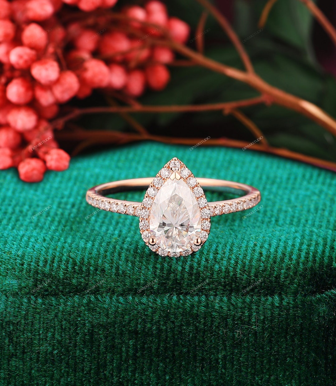 Teardrop Shaped Diamond Wedding Ring, 1.5ct 6x9mm Pear Moissanite Ring