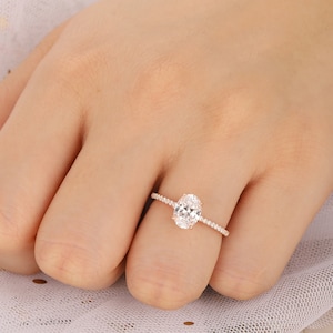Oval Moissanite Bridal Ring, 1.5ct Diamond Bridal Ring, Rose White Gold Matching Ring, Moissanite Engagement Ring, Anniversary Ring Gift image 7