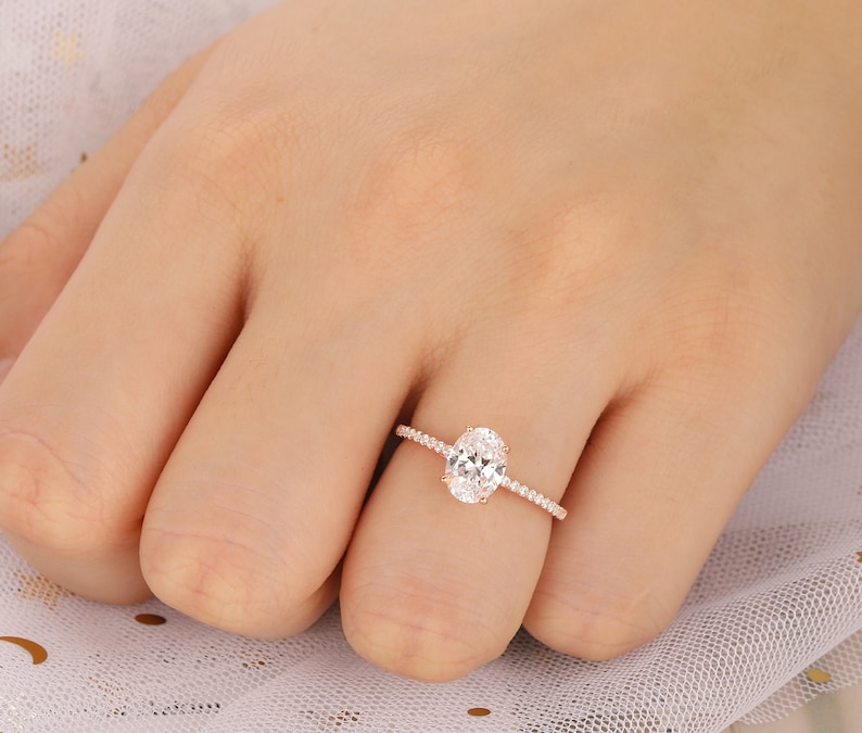 Oval Moissanite Bridal Ring, 1.5ct Diamond Bridal Ring, Rose White Gold Matching Ring, Moissanite Engagement Ring, Anniversary Ring Gift image 7