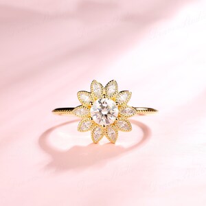 Sunflower Shaped Moissanite Ring Floral Halo Diamond - Etsy