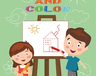 Trace and Color, Coloring Workbook, Preschool workbook, kids 2 - 5 years old