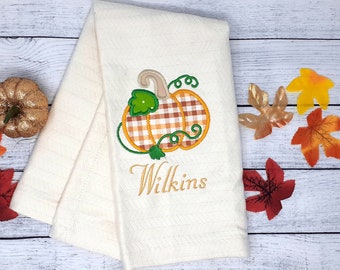 Fall Kitchen Hand Towel, Pumpkin Dish Towel,  Housewarming Gift, Autumn Kitchen Towel, Personalized Embroidered Hand Towel, Fall Home Decor