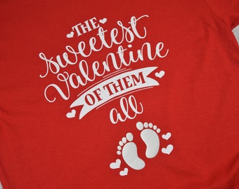 Valentine's Day shirt, Valentine's Day Pregnancy Announcement T-shirt, Sweet valentine,Sweet pregnancy Baby Footprint pregnancy reveal shirt