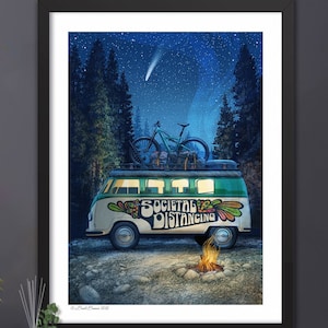 Art Print - “Societal Distancing” | Artwork by National Parks Co. | Adventure Awaits | Camping Gifts | VW Bus | The Mountains Are Calling