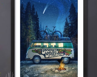 Art Print - “Societal Distancing” | Artwork by National Parks Co. | Adventure Awaits | Camping Gifts | VW Bus | The Mountains Are Calling
