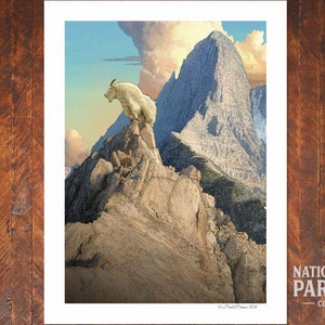 Mountain Goat Art by National Parks Co. | Mountain Goat Print | Mountain Print | National Park Art | Mountain Wall Art (frame not included)