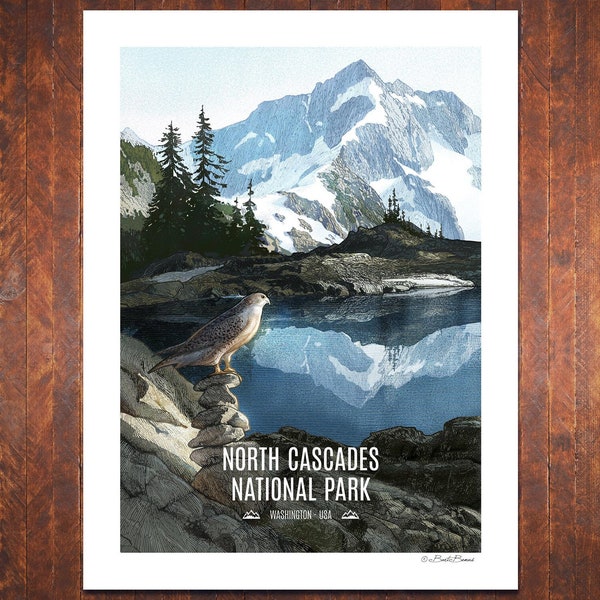 Above The Timberline Print | Vintage North Cascades Travel Poster | Mountain Wall Art | Wildlife Art | The Mountains are Calling |Hiker Gift