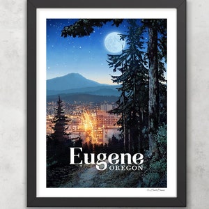 Eugene, Oregon Print / Eugene, Oregon at Night / Eugene, Oregon Poster / Eugene, Oregon Travel Poster - Arte mural (marco no incluido)