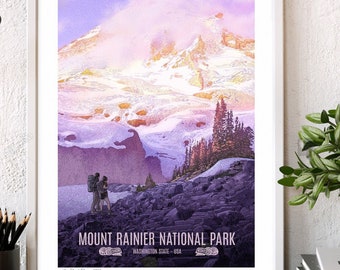Mount Rainier National Park Travel Poster by National Parks Co. | National Park Print | Mount Rainier Print (frame not included)
