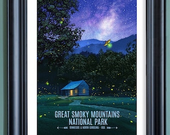 Great Smoky Mountains National Park Travel Poster door National Parks Co. | National Park Print | Smokey Mountains Print (frame niet inbegrepen)