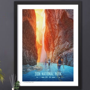 Zion National Park Print | Zion National Park Travel Poster | Zion Narrows | Vintage National Park Poster (frame not included)