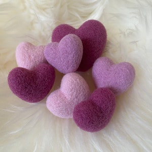 Needle felting hearts, wool hearts, set of 7, Valentine’s Day