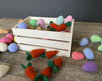 Needle felting eggs, carrots, small bowl, tray filler, Easter ornament