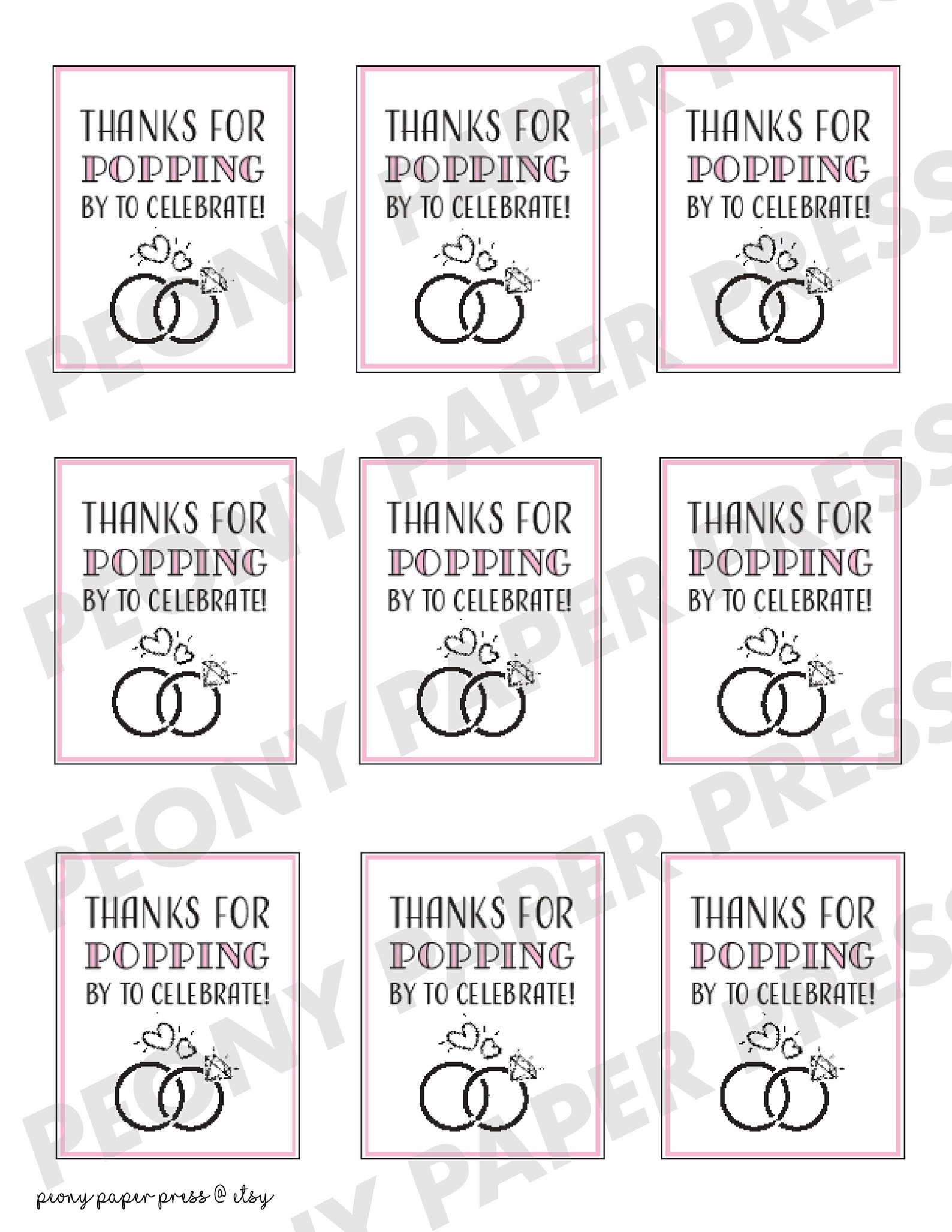 Printable Thanks for Popping by Bridal Shower Favor Tags Light Pink Etsy