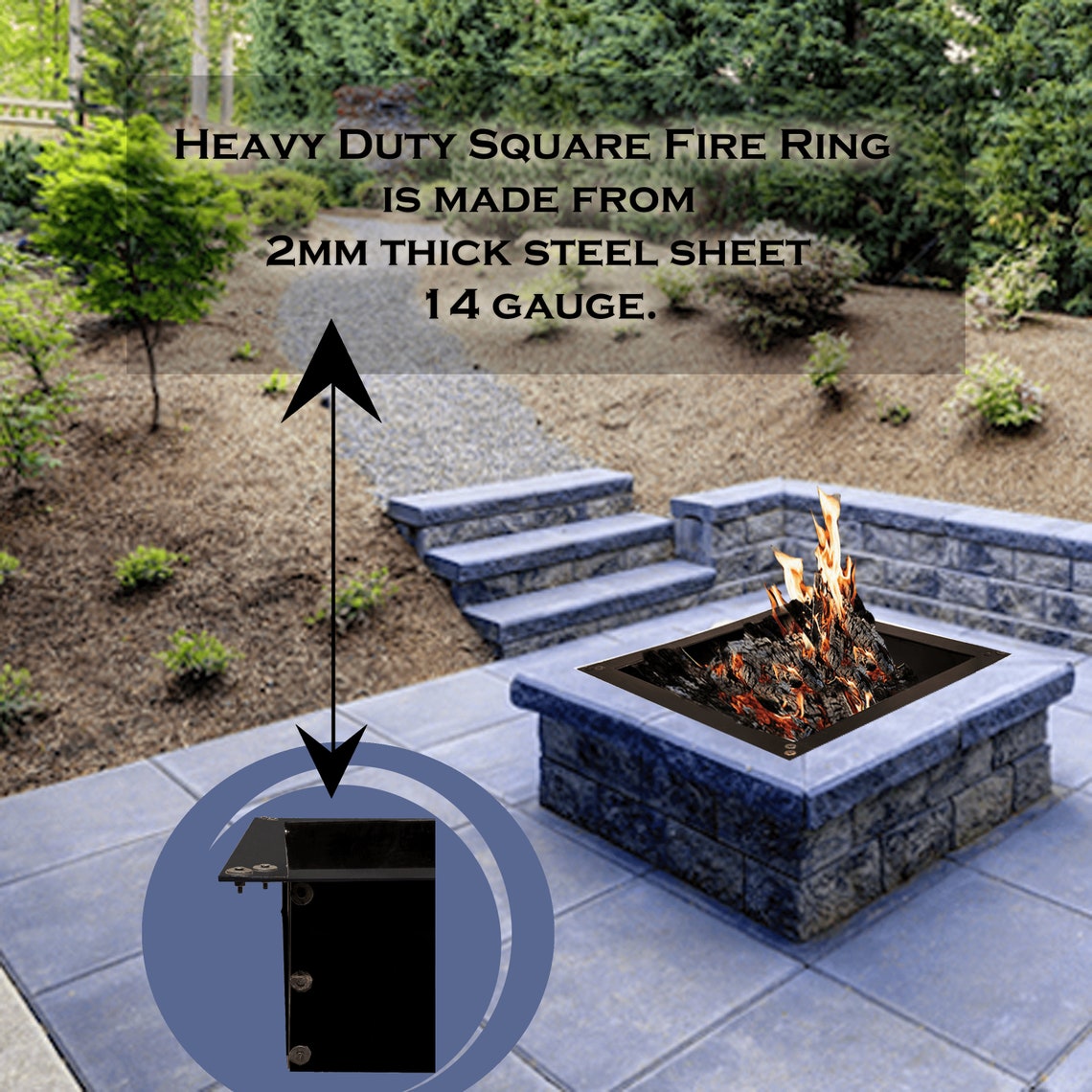 Outdoor Square Fire Pit Ring/Insert Fire Pit Liner Heavy Duty Etsy