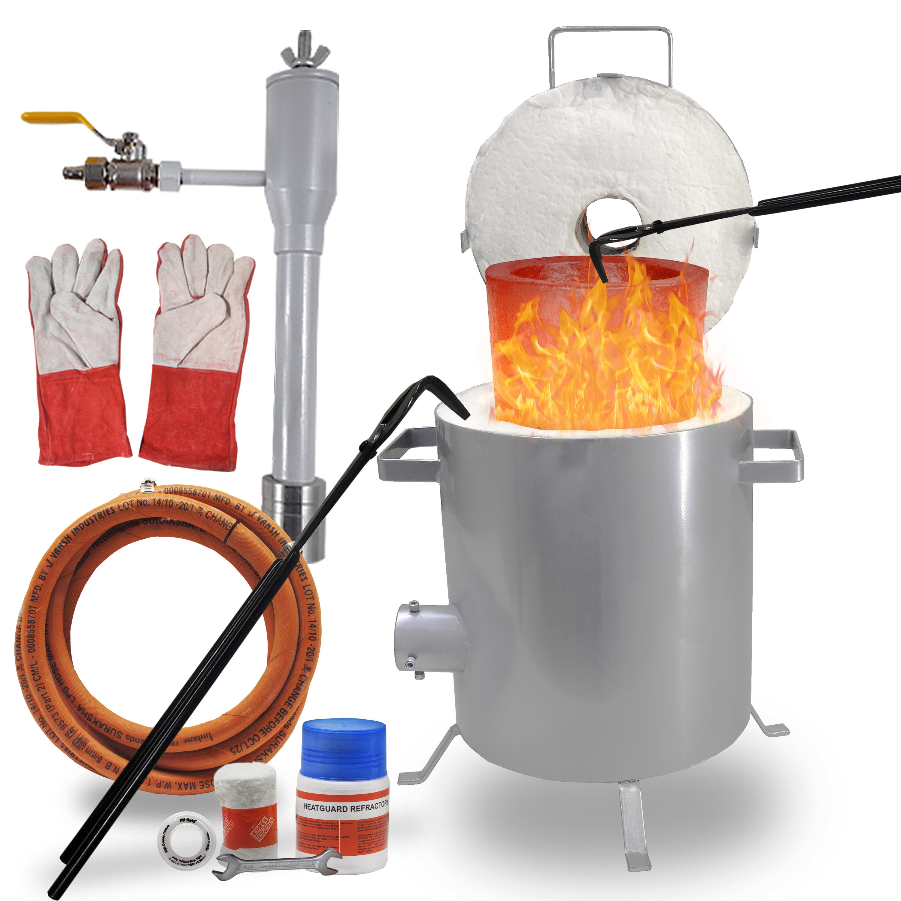 10 Kg Propane Melting Furnace Kit With salamander Super Graphite Crucible  Tongs and Safety Hand Gloves Casting Tool 