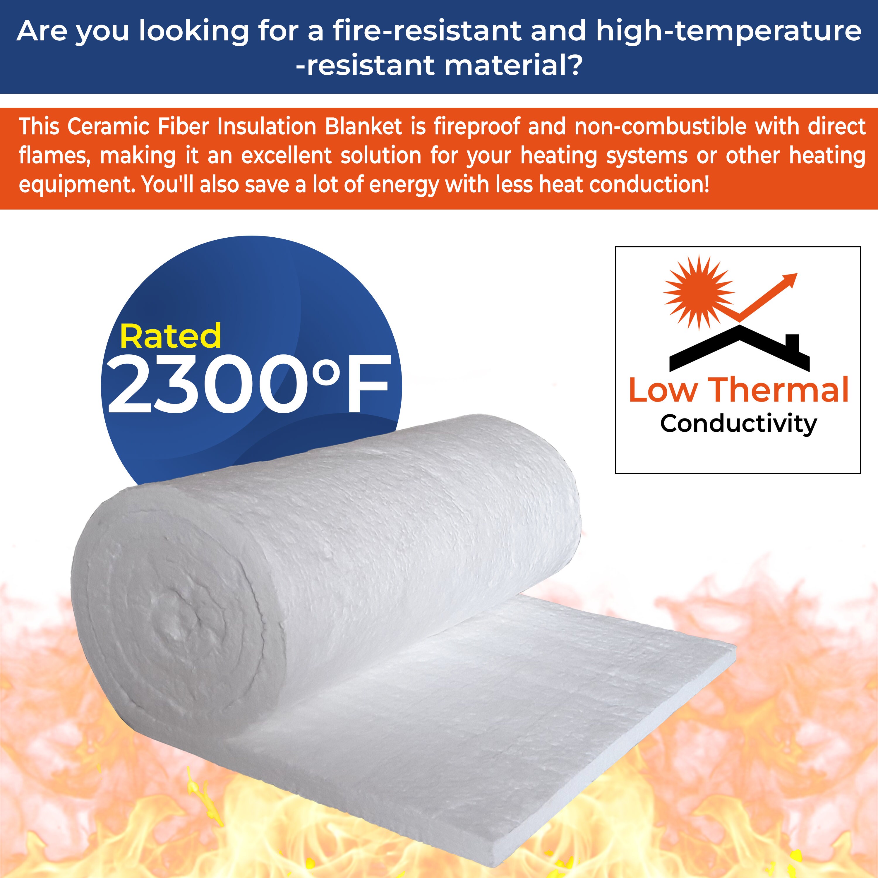 Ceramic Fiber Blanket Insulation Fireproof Blanket Thermal Insulation  Materials for Kilns Furnace Pizza Ovens Fire Bricks, Temperature Resistance