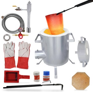 6 Kg Propane Gas Melting Furnace Kit with Clay Graphite Crucible, Gloves, Tongs for Casting of Gold, Silver, Copper, Aluminum, Brass Metal