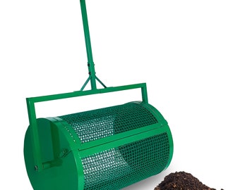 Compost Spreader 24 Inch with Metal Mesh Basket, Peat Moss Spreader for Fertilizer Manure Soil Grass Seed