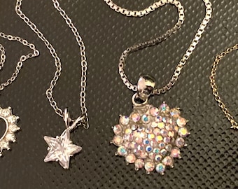 Rhinestone Crystal Glam Pendant Choker Necklaces Lot of 4 Heart Star Party Dance
