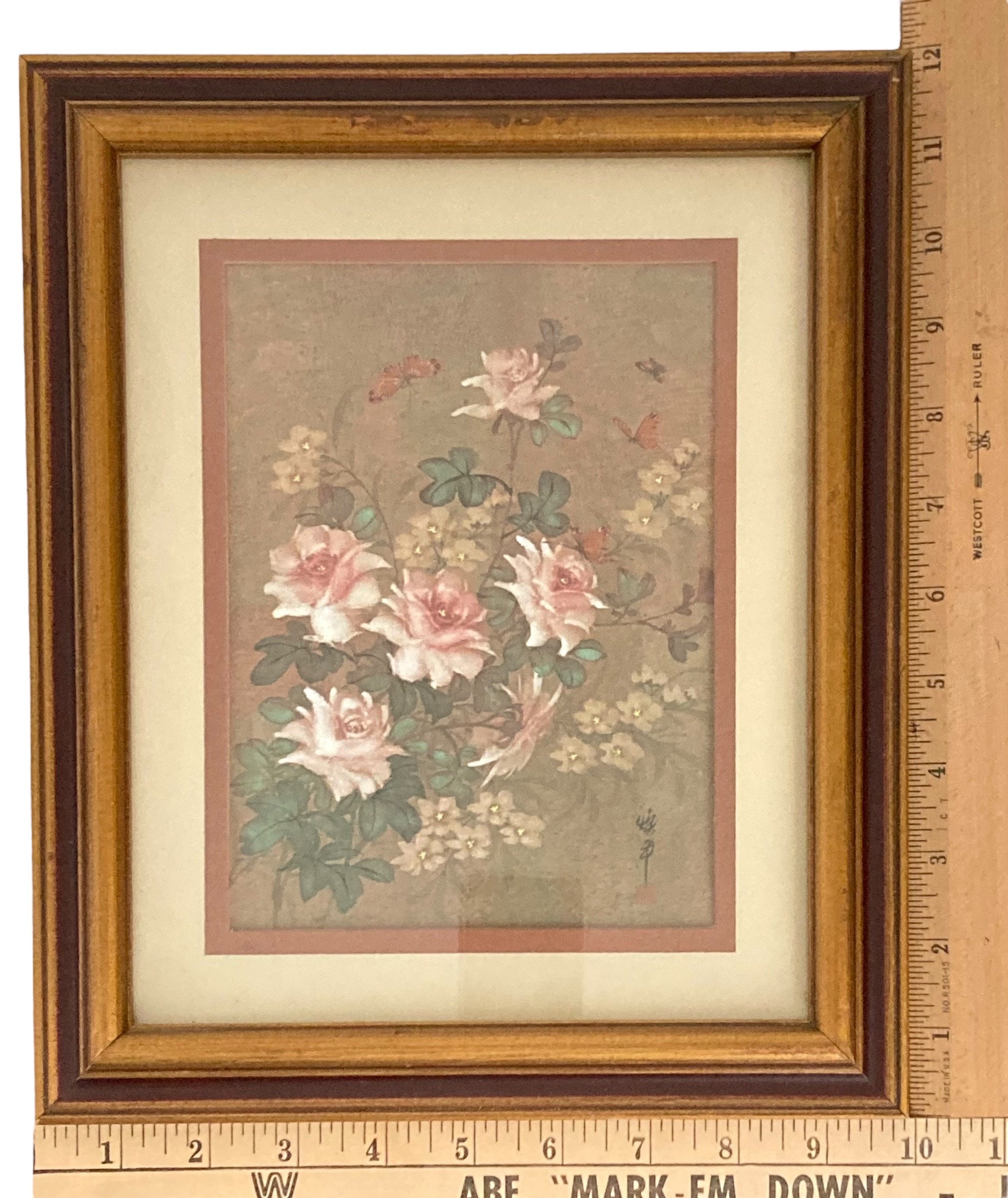【値下げ】PAINTING GILDED FLORALS AND FRUITS Oil Painting Beautiful Floral Signed F. Washburn 1936