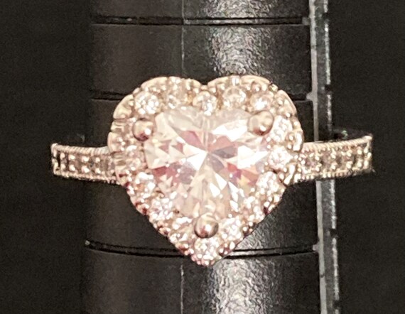 Heart Shaped Cubic Zirconia Ring Cathedral Style … - image 1