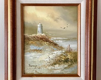 Original Mid Century Oil On Canvas Impasto Painting Signed Tamayo Lighthouse