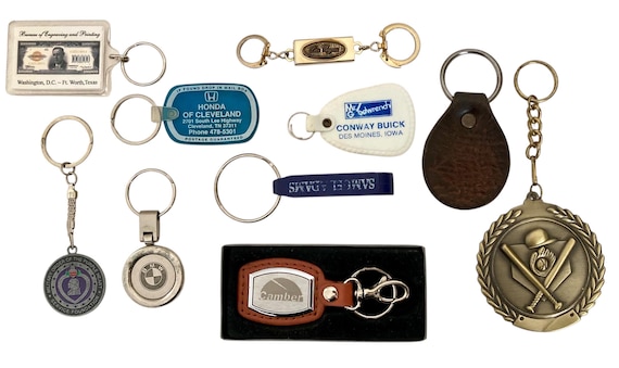 Lot of 10 Keychains Keyrings Mens Autos Purple Heart Leather Fob Bottle Opener