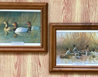 Pair Duck Prints Afternoon Pintails & First Light Canvasbacks Framed Lodge Cabin