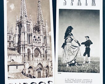 Brochures touristiques anciennes sur l'Espagne : 1 brochure sur l'Espagne par région et 1 brochure sur Burgos