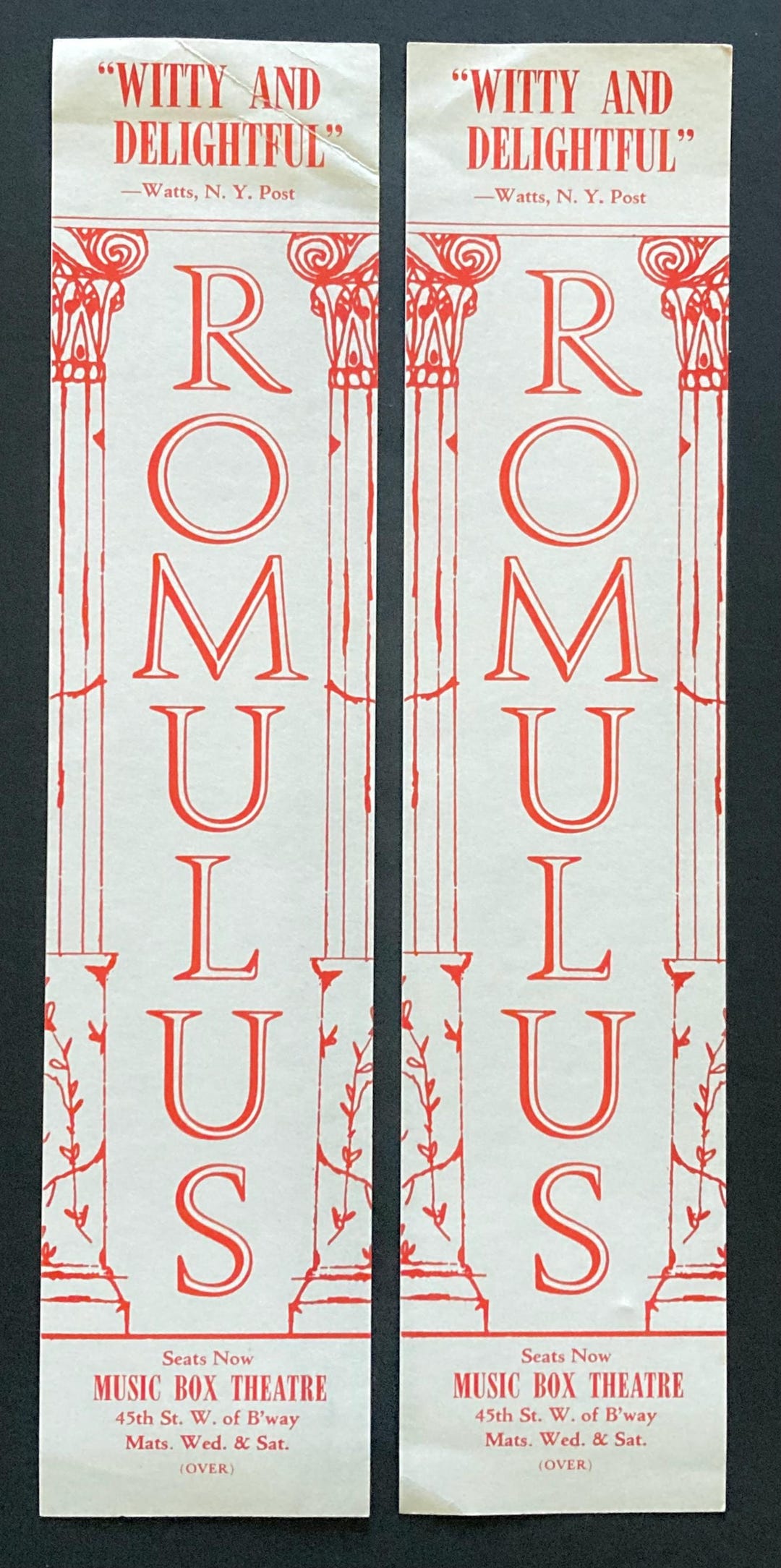 Pair ROMULUS Broadway Play Flyers Ads Cyril Ritchard Cathleen Nesbitt ...