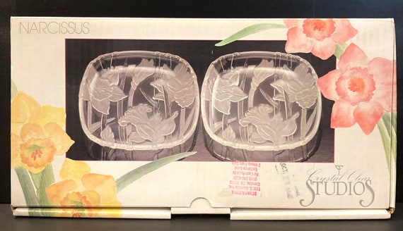 Crystal Clear Studios Glass Plates Unused Boxed Set of 4