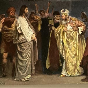 Antique Postcard GERMANY Holy Scripture Series Robert Leinweber Jesus Caiphas