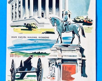 1960s Virginia Richmond Petersburg Ashland Area Tourist Fold Out Map Brochure