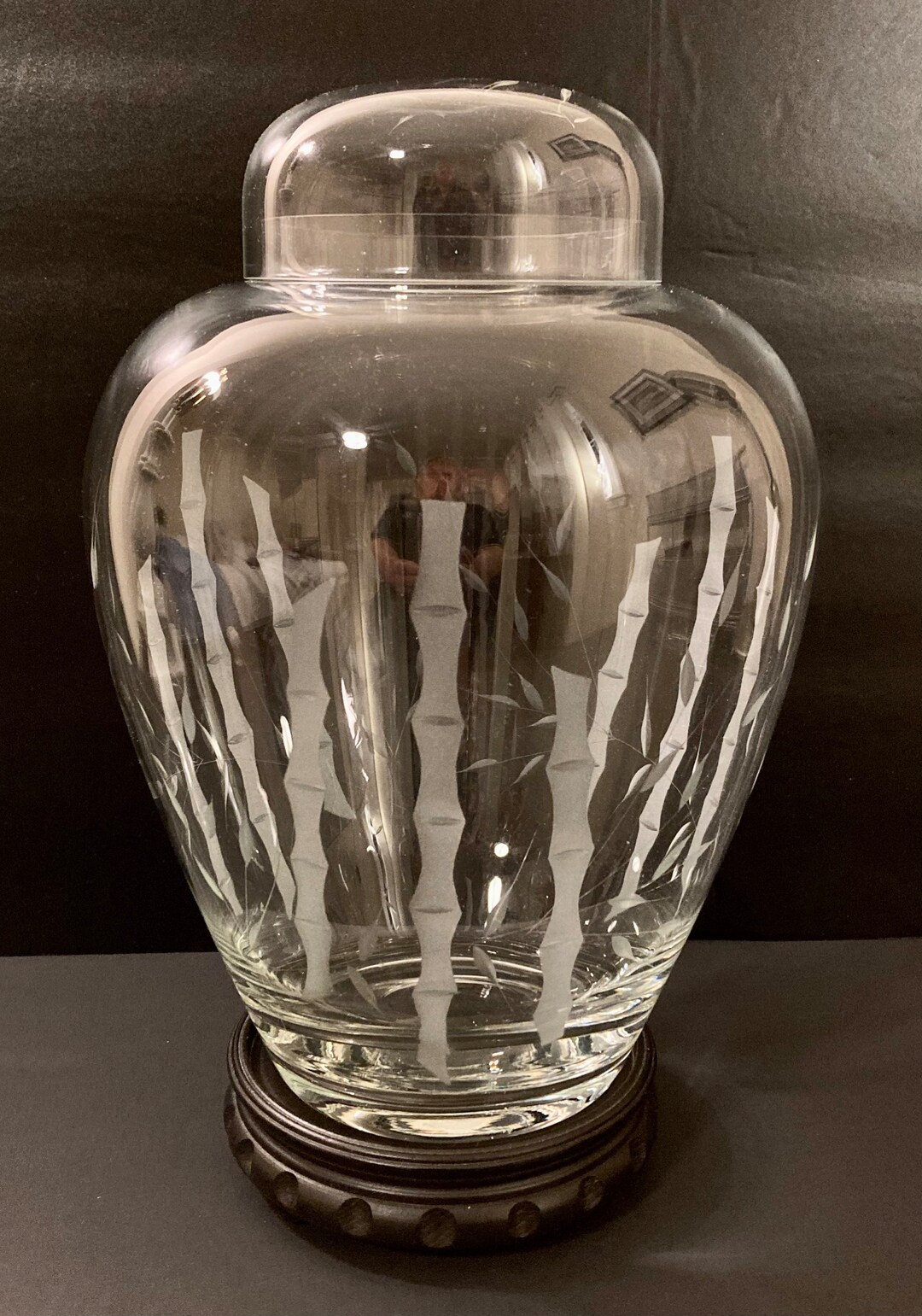 Vintage Asian Etched Glass Ginger Jar Etched Bamboo Design Etsy