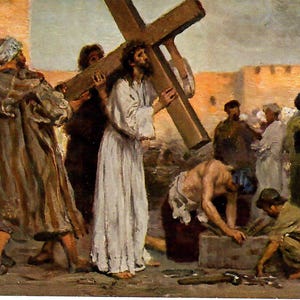 Antique Postcard GERMANY Holy Scripture Series Robert Leinweber Jesus Receives the Cross
