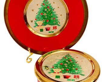 Himark Happy Holidays Trinket Candy  Dish And Small Plate Gold Trim Japan 1980s