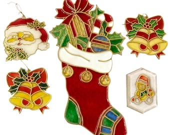 Attrape-soleil de Noël vintage et ornements attrape-soleil en faux vitrail (lot de 5)