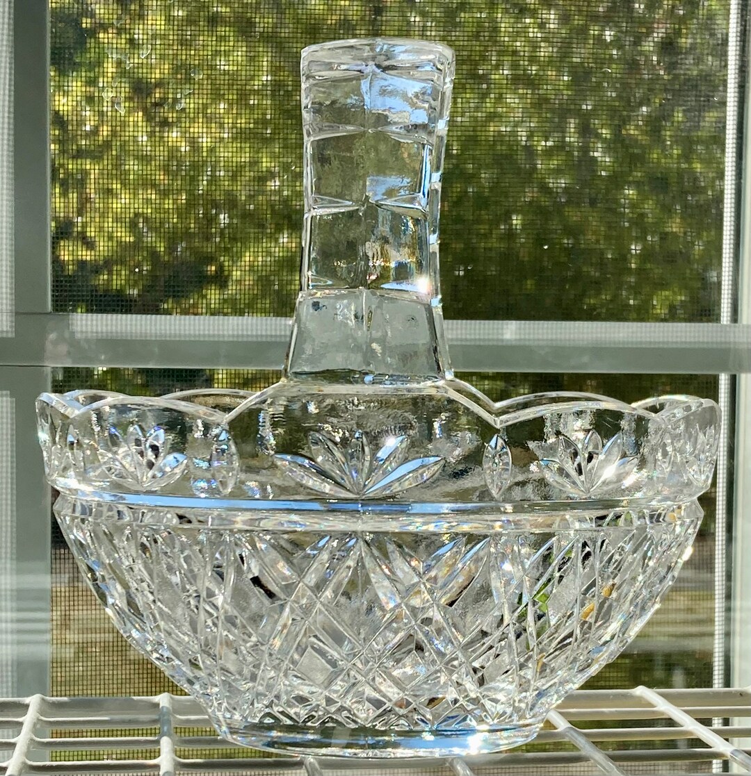 Vintage Cut Lead Crystal Basket With Handle Flower Basket Etsy
