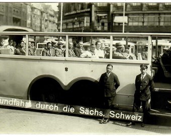 Antique RPPC People on Bus Tour Through Saxony Switzerland Picture Postcard