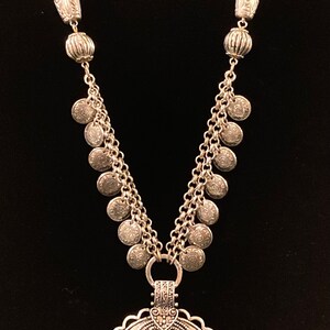 Avon Boho Medallion Pendant Necklace Dangle Coin Charms Multi Strand Honor Society